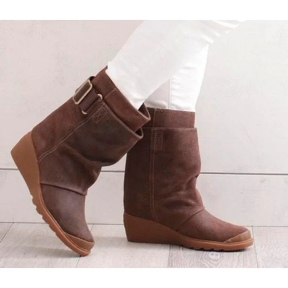 Sorel Toronto Mid Wedge Boots Women 7‎ NWOB Suede Pull on Waterproof Adjustable